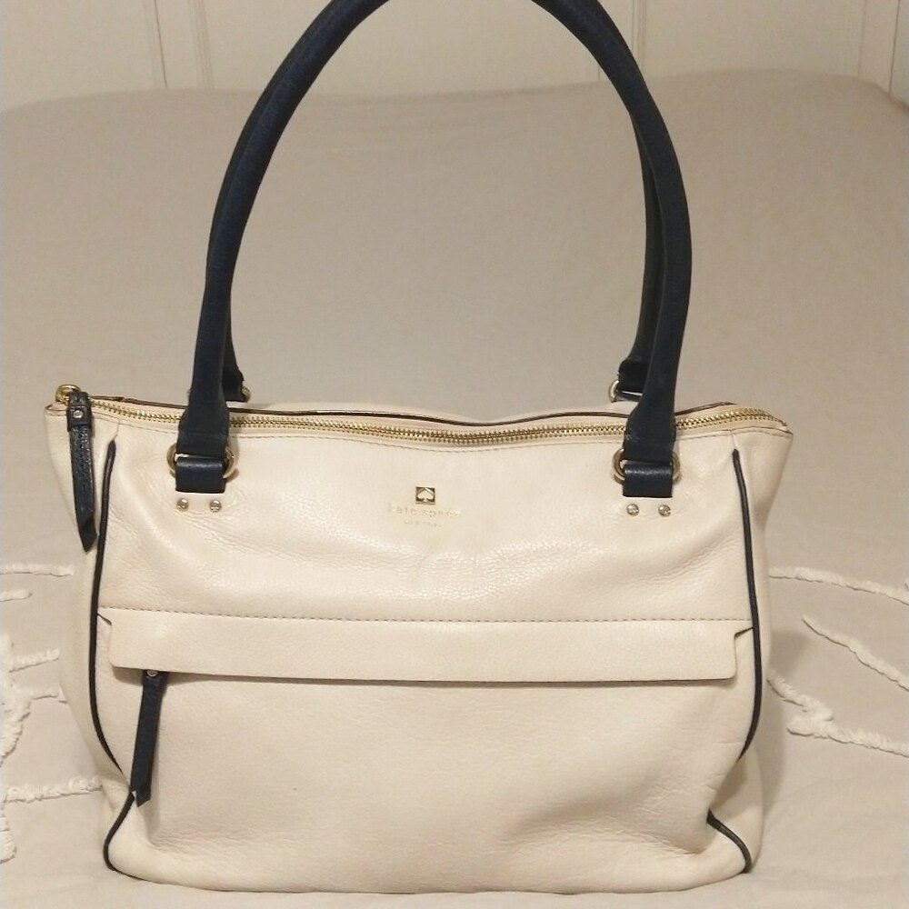 Kate Spade Off-White Tote w/ Navy Blue accents